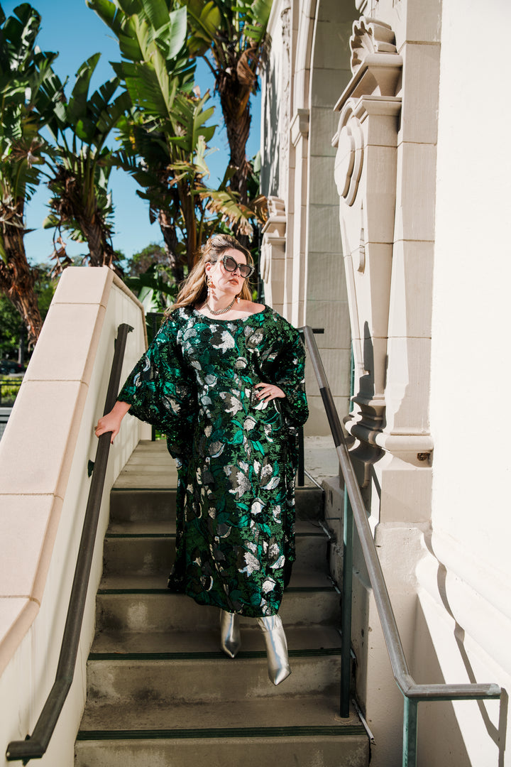 Runway Sequin Kaftan in "Disco Bouquet" (Emerald)