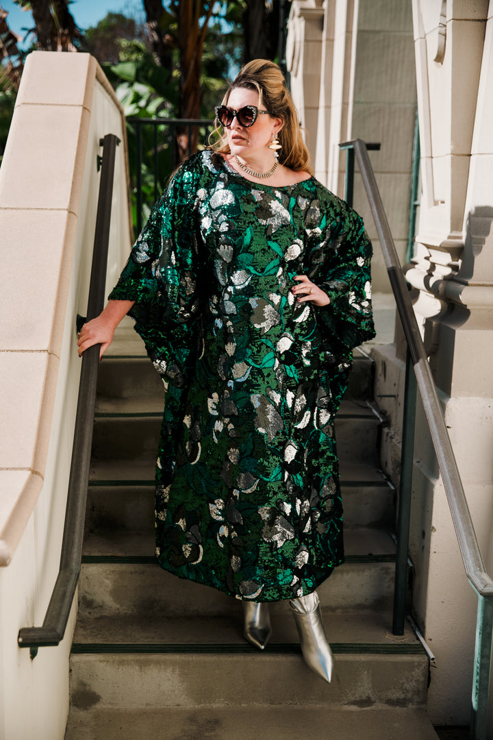 Runway Sequin Kaftan in "Disco Bouquet" (Emerald)