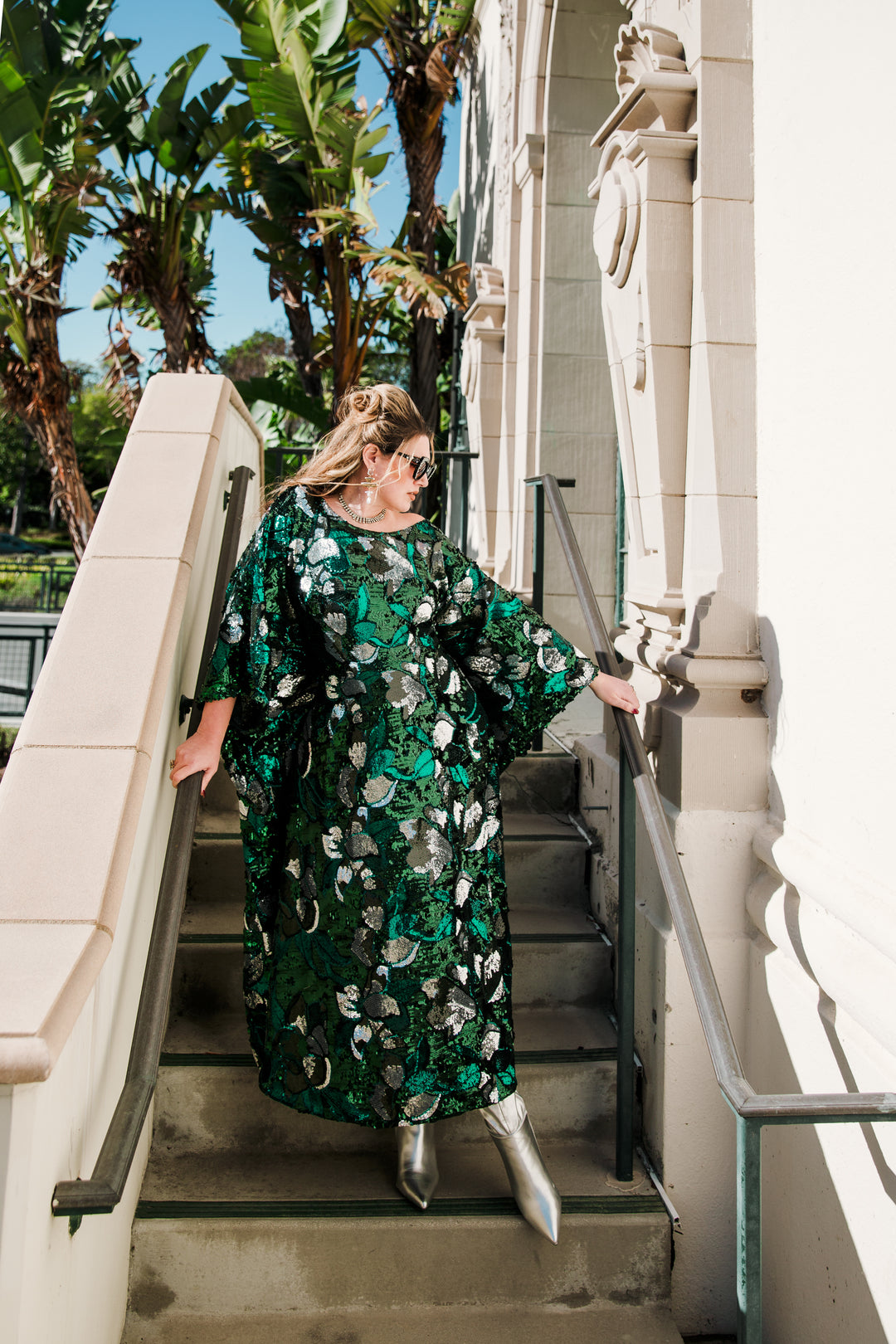 Runway Sequin Kaftan in "Disco Bouquet" (Emerald)