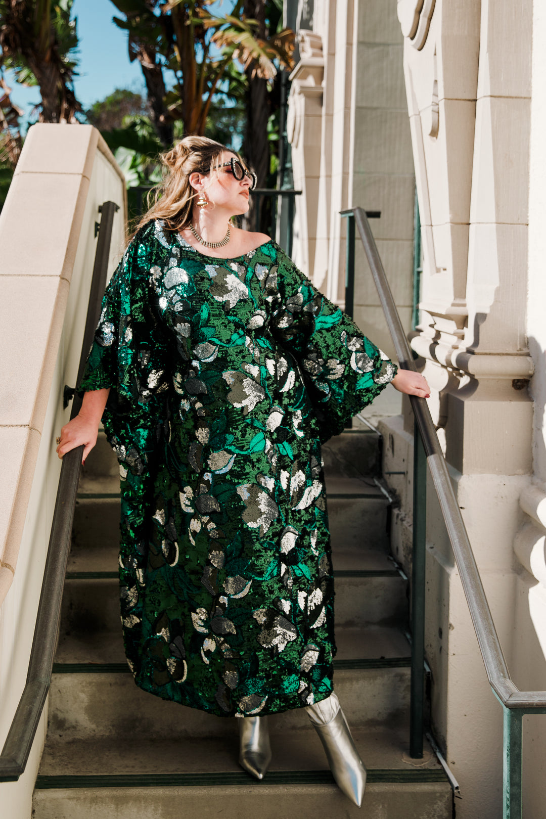 Runway Sequin Kaftan in "Disco Bouquet" (Emerald)