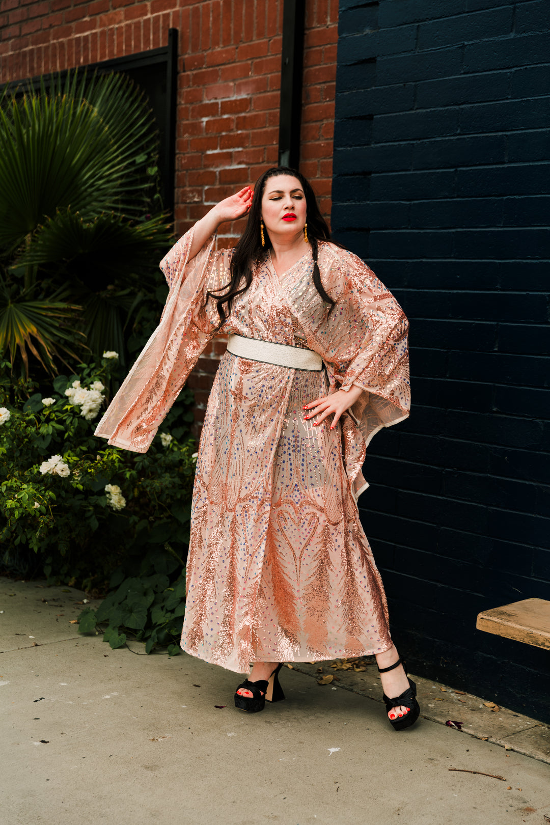 Runway Bohémienne Kimono Robe in “Stardust” (Rose Gold)