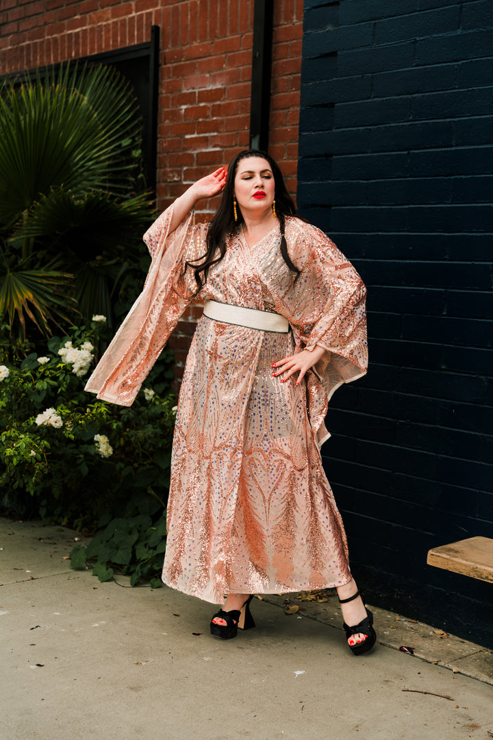 Runway Bohémienne Kimono Robe in “Stardust” (Rose Gold)