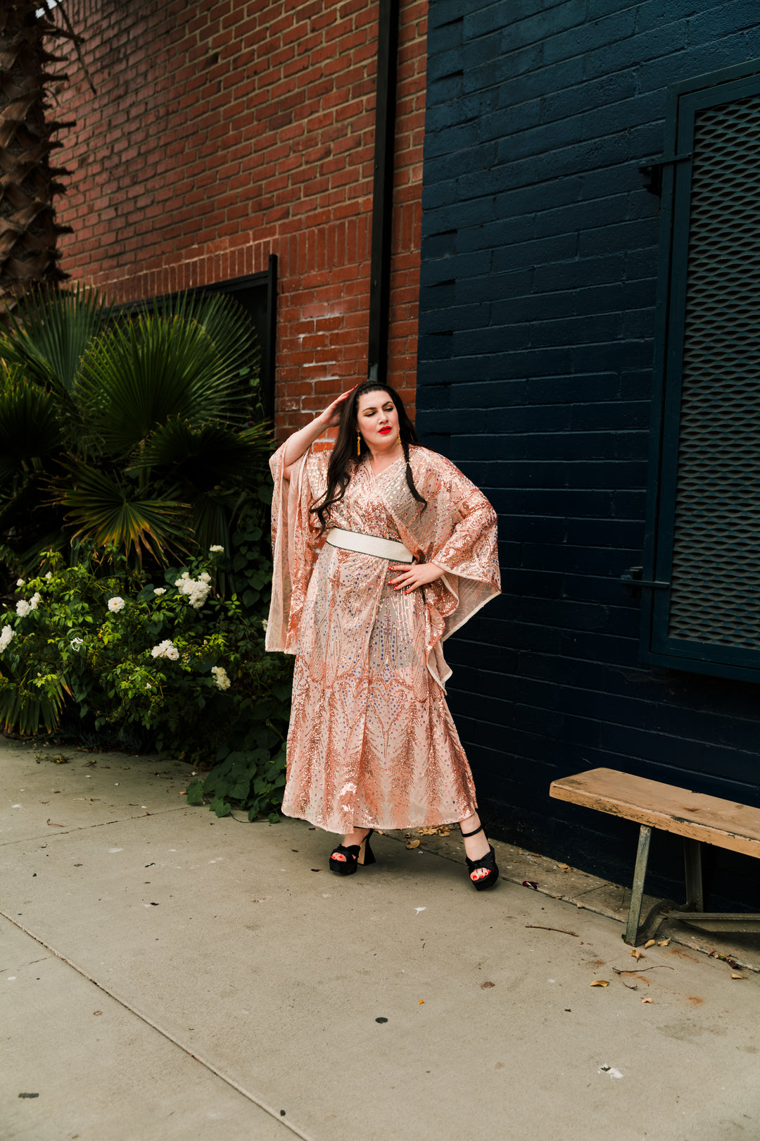 Runway Bohémienne Kimono Robe in “Stardust” (Rose Gold)
