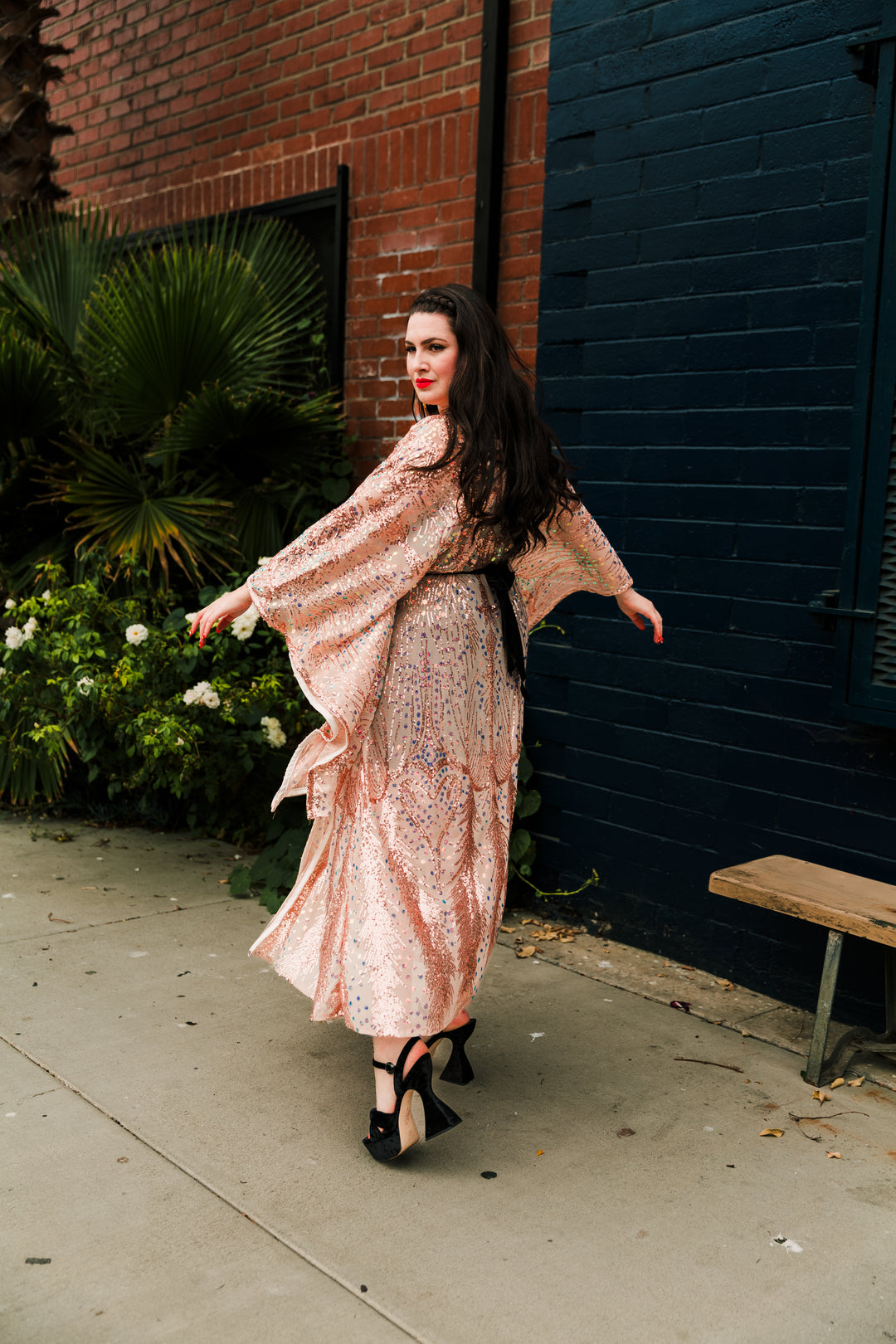 Runway Bohémienne Kimono Robe in “Stardust” (Rose Gold)