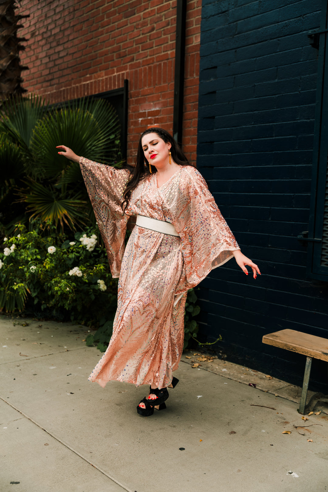 Runway Bohémienne Kimono Robe in “Stardust” (Rose Gold)