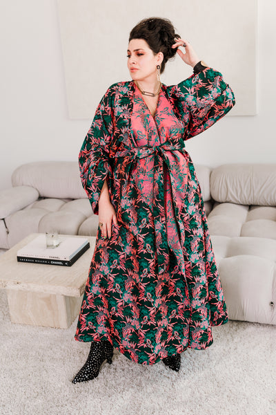 Parisian Coat in "Daphne" (Coral & Turquoise)