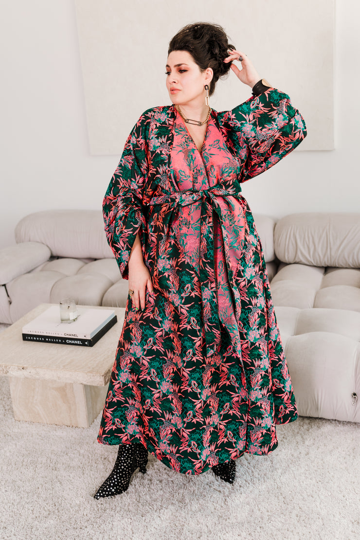 Parisian Coat in "Daphne" (Coral & Turquoise)