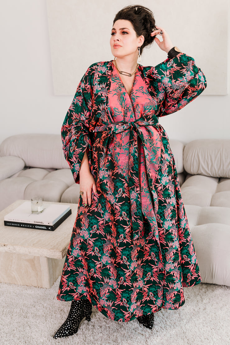 Parisian Coat in "Daphne" (Coral & Turquoise)