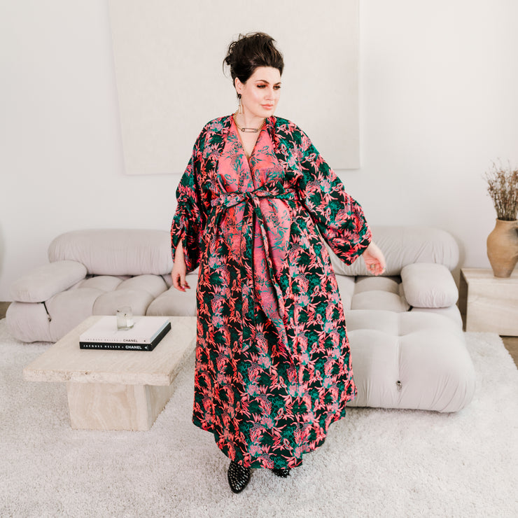 Parisian Coat in "Daphne" (Coral & Turquoise)