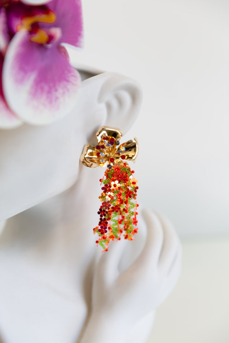 Sequins and Stud Flower Earrings