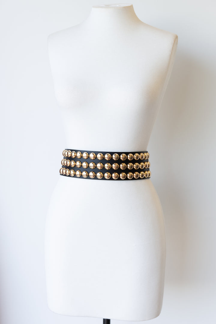 Stud Leather Belt (Gold)