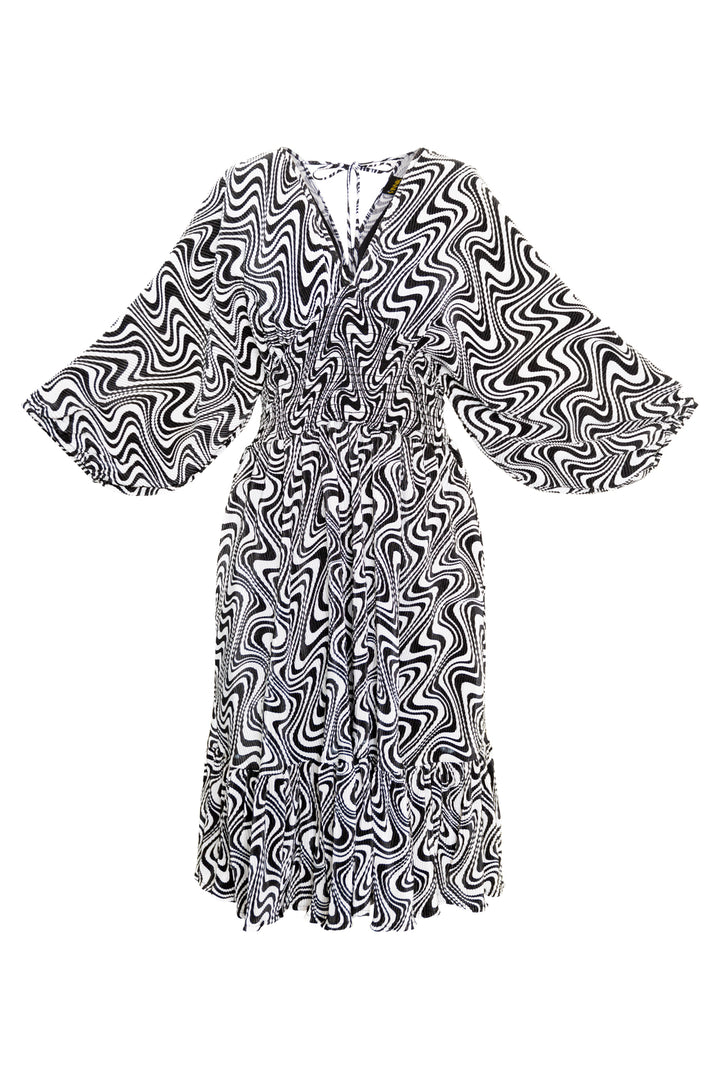 Colla Voce Short Dress in “B&W Swirl”