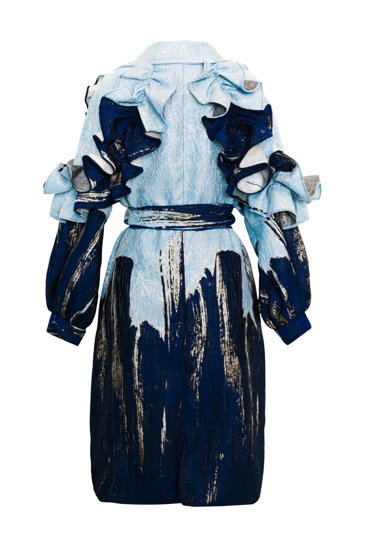Ruffle Trench Coat in “Inchiostro" (Blue)