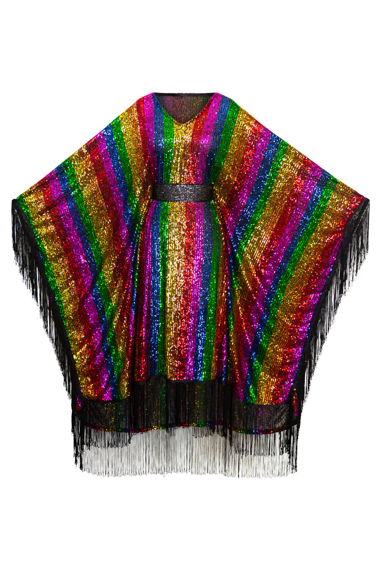 Runway Fringe Kaftan in "She's A Rainbow"