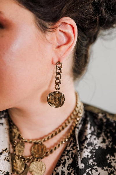 Escape From Paris: gold chain and coin post earrings