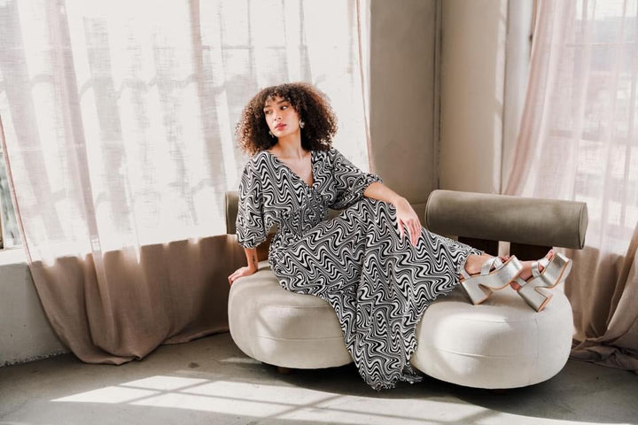Colla Voce Dress in “B&W Swirl”