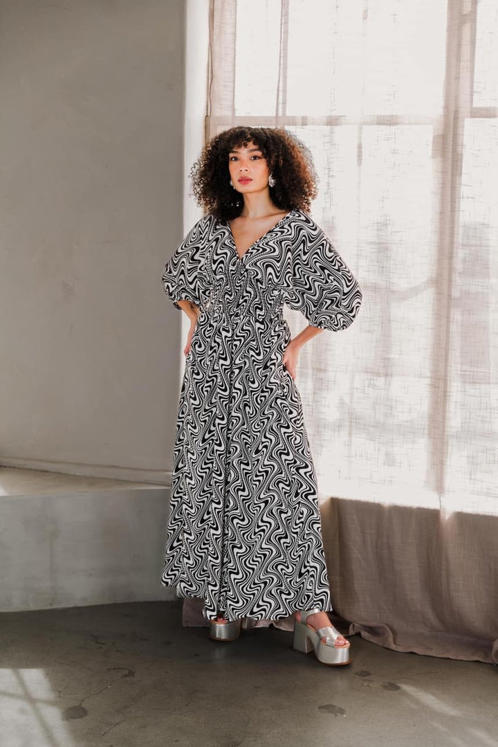 Colla Voce Dress in “B&W Swirl”