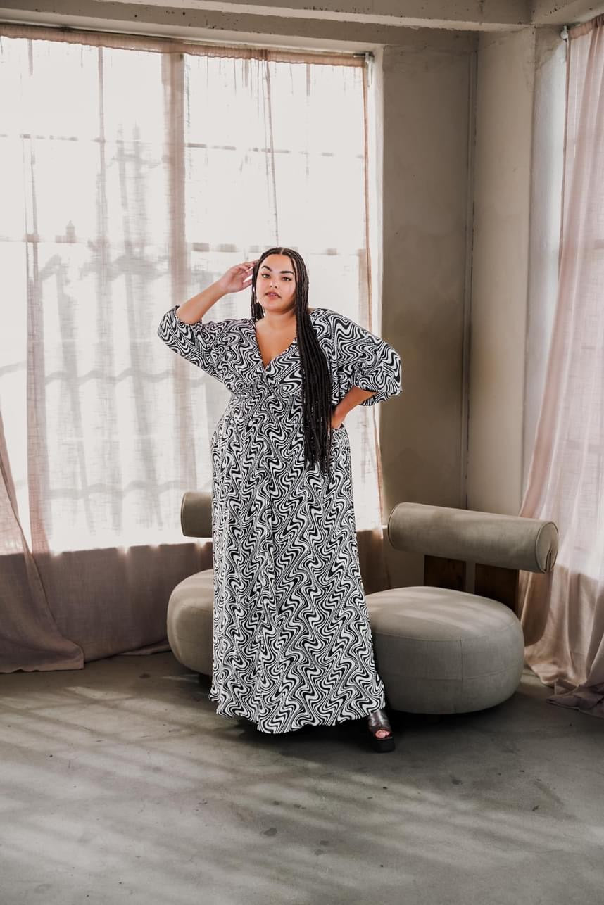 Colla Voce Dress in “B&W Swirl”