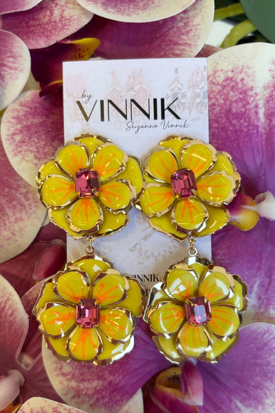 Spode Flower Earrings (Yellow)