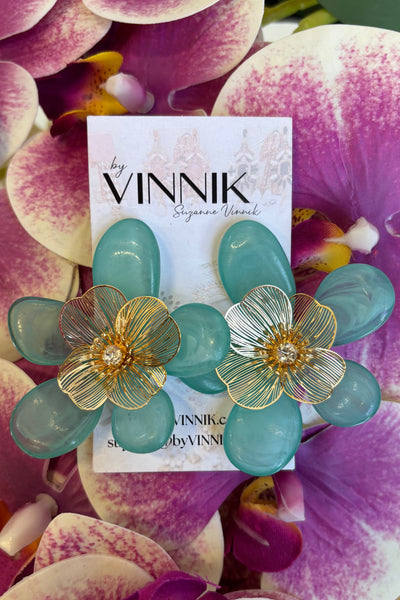 Turquoise Seaglass Flower Earrings