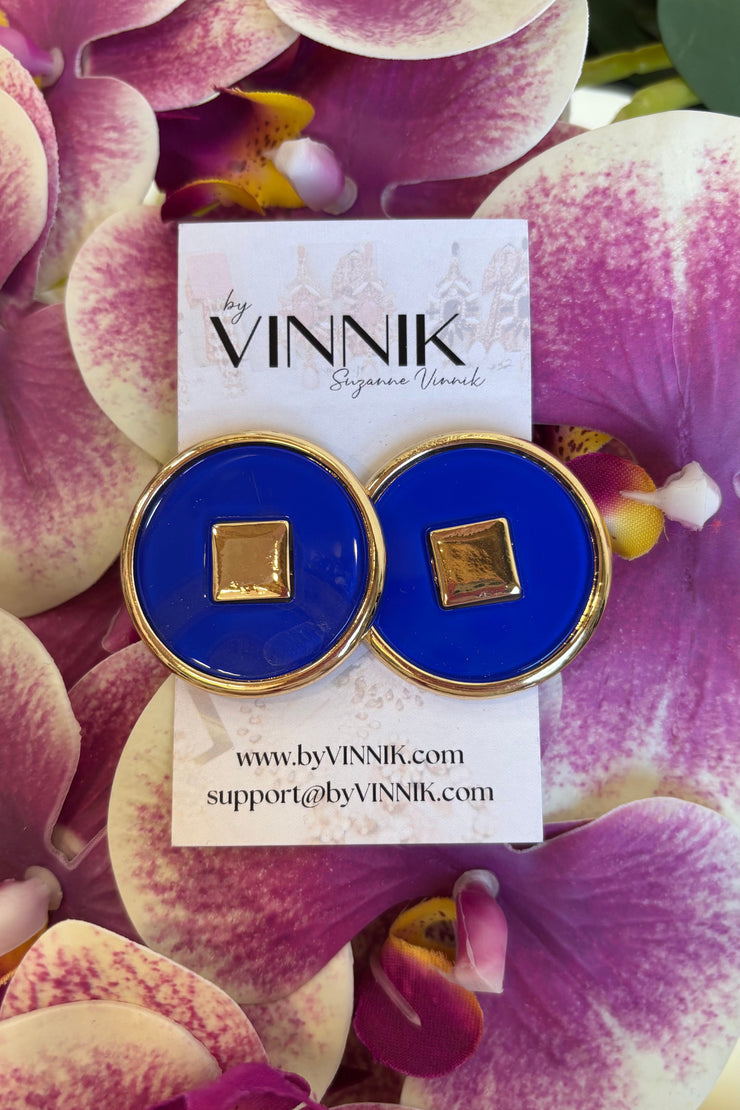Button Earrings (Blue)