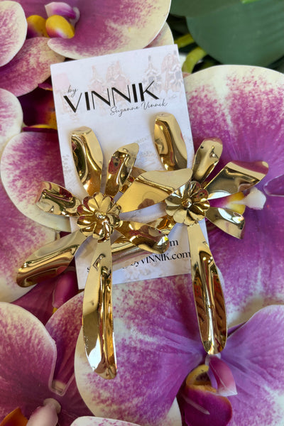 Gold Long Petal Earrings