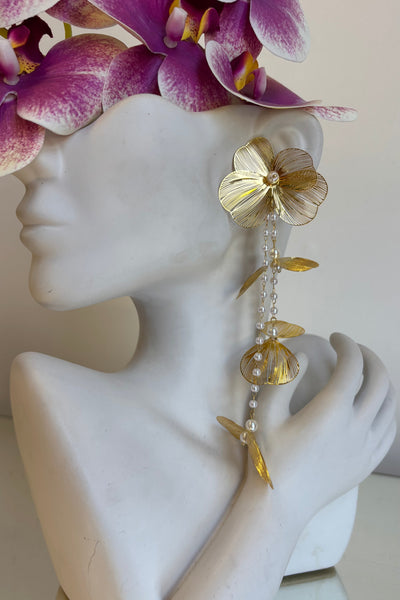 Laser Cut Flower Pearl Earrings