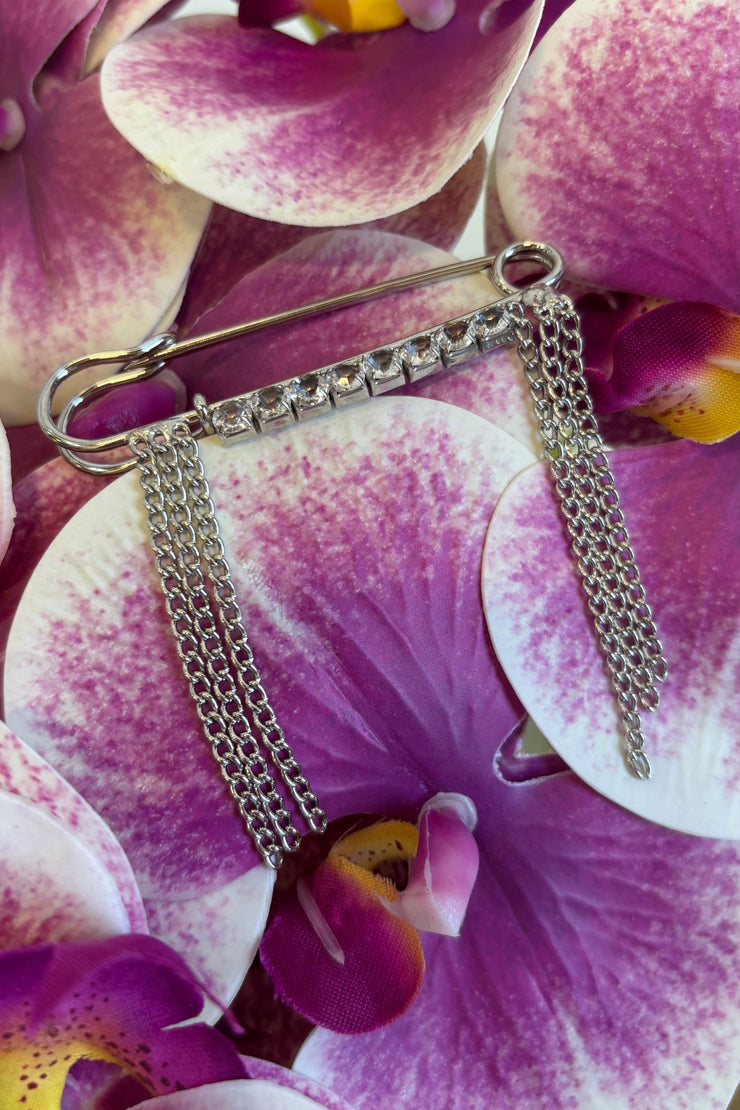 Rhinestone Safety Pin Brooch