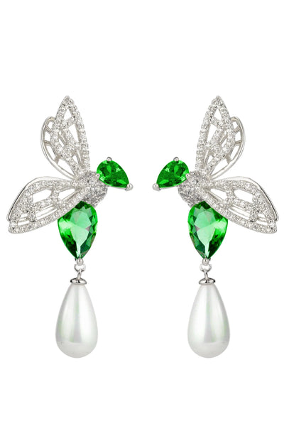 Azadeh Green Bee CZ Drop Earrings