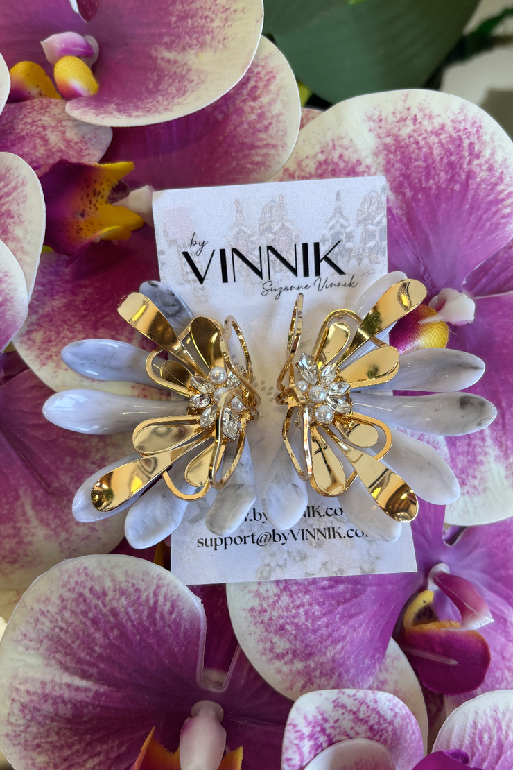 Bold Floret Rockstar Earrings (White)