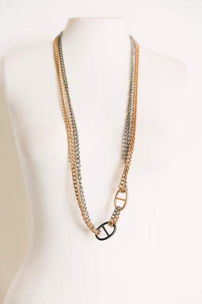 Escape From Paris: Long Neck Gold and Silver Chains Gold Gunmetal Buckles