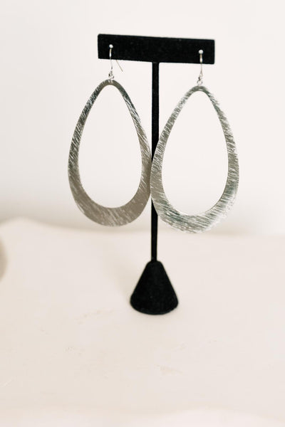 Escape From Paris: Scratched Silver Long Oval Earrings