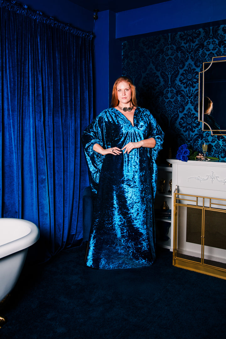 Glissando Kaftan in “Crushed Velvet" (Antique Blue)