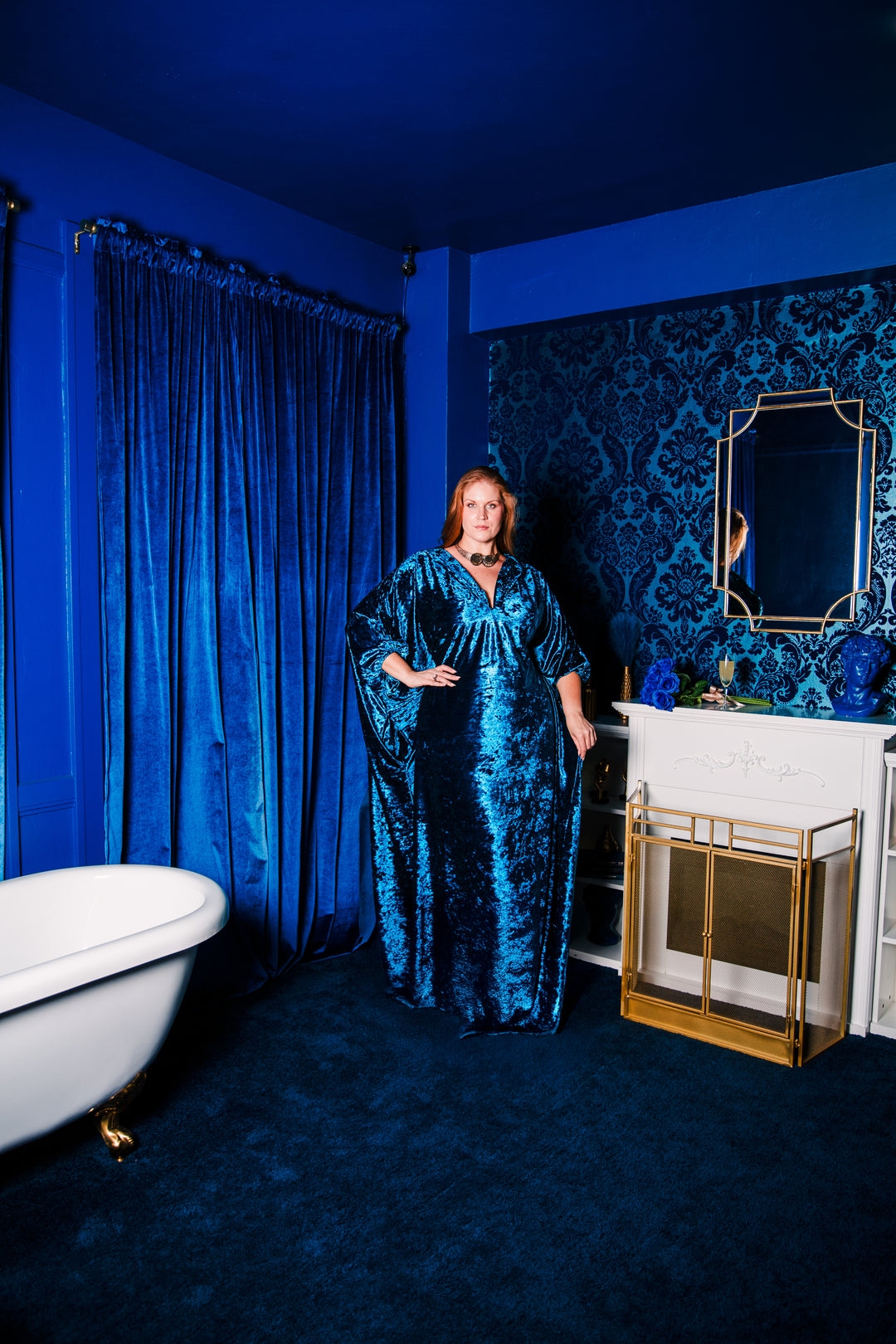 Glissando Kaftan in “Crushed Velvet" (Antique Blue)