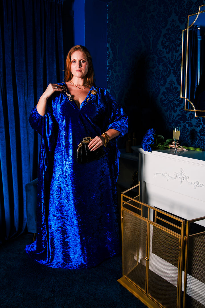 Glissando Kaftan in “Crushed Velvet" (Royal Blue)