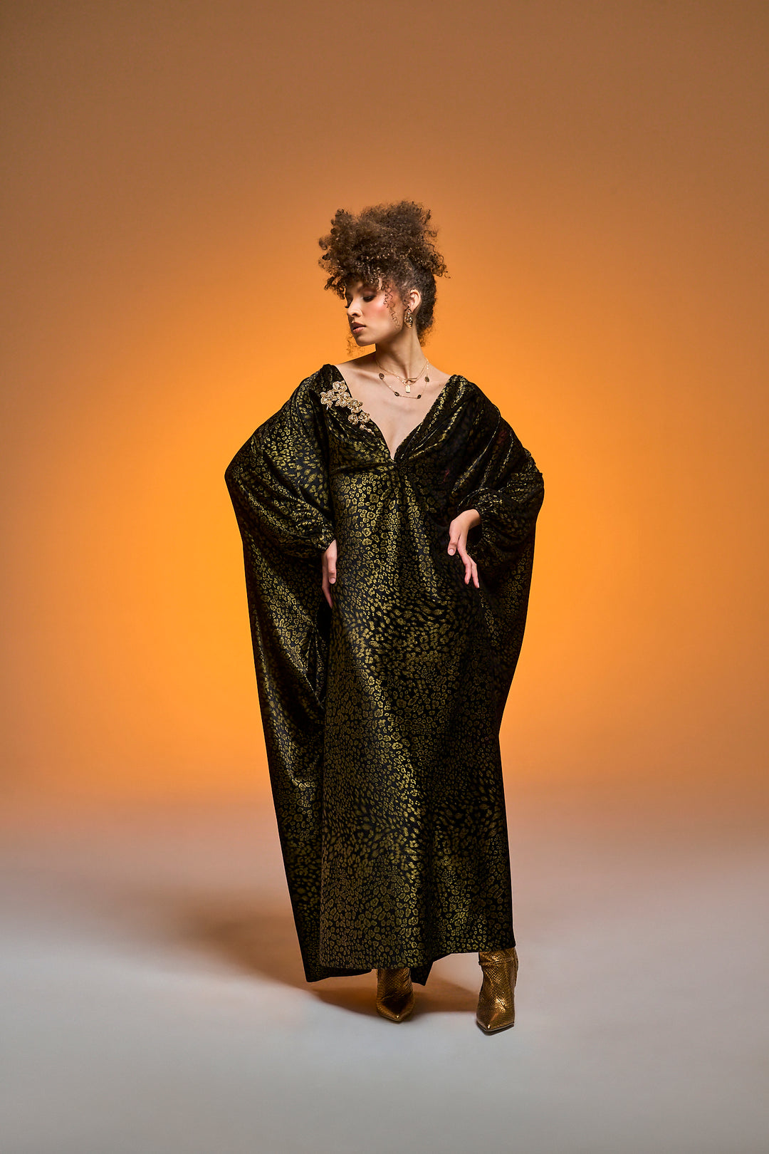 Glissando Kaftan in “Gold Foiled Leopard" Velvet