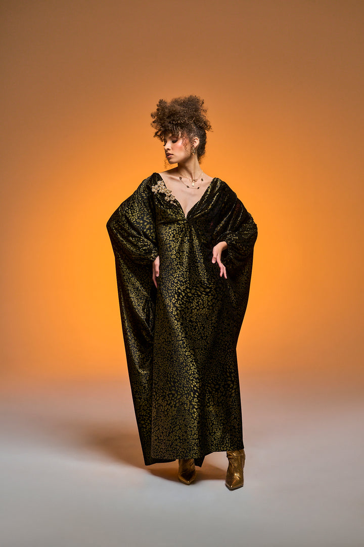 Glissando Kaftan in “Gold Foiled Leopard" Velvet