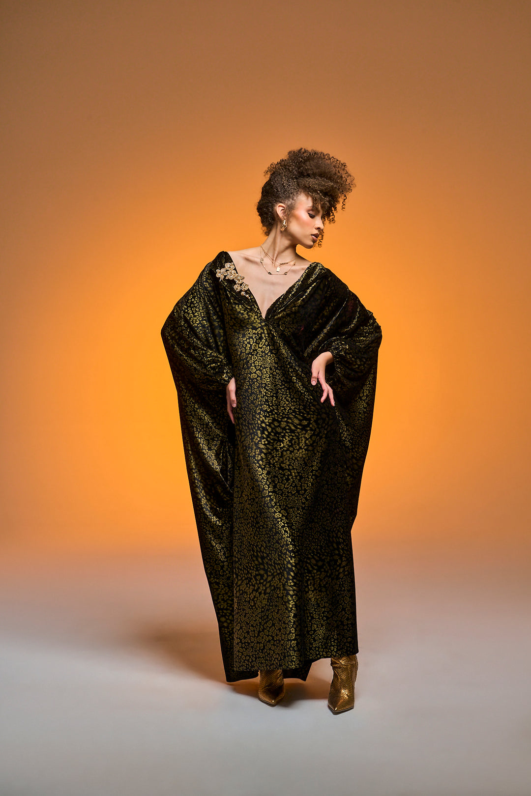 Glissando Kaftan in “Gold Foiled Leopard" Velvet