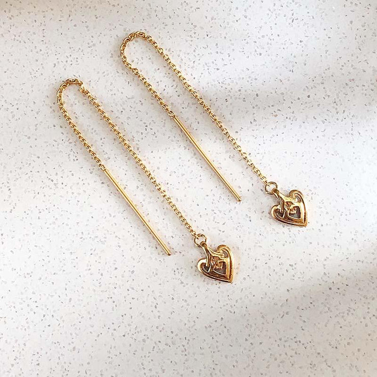Astor & Orion: Heart Threader Earrings 18K Gold