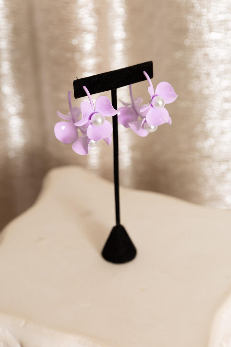 Floral Hoop Earrings (Lavender)