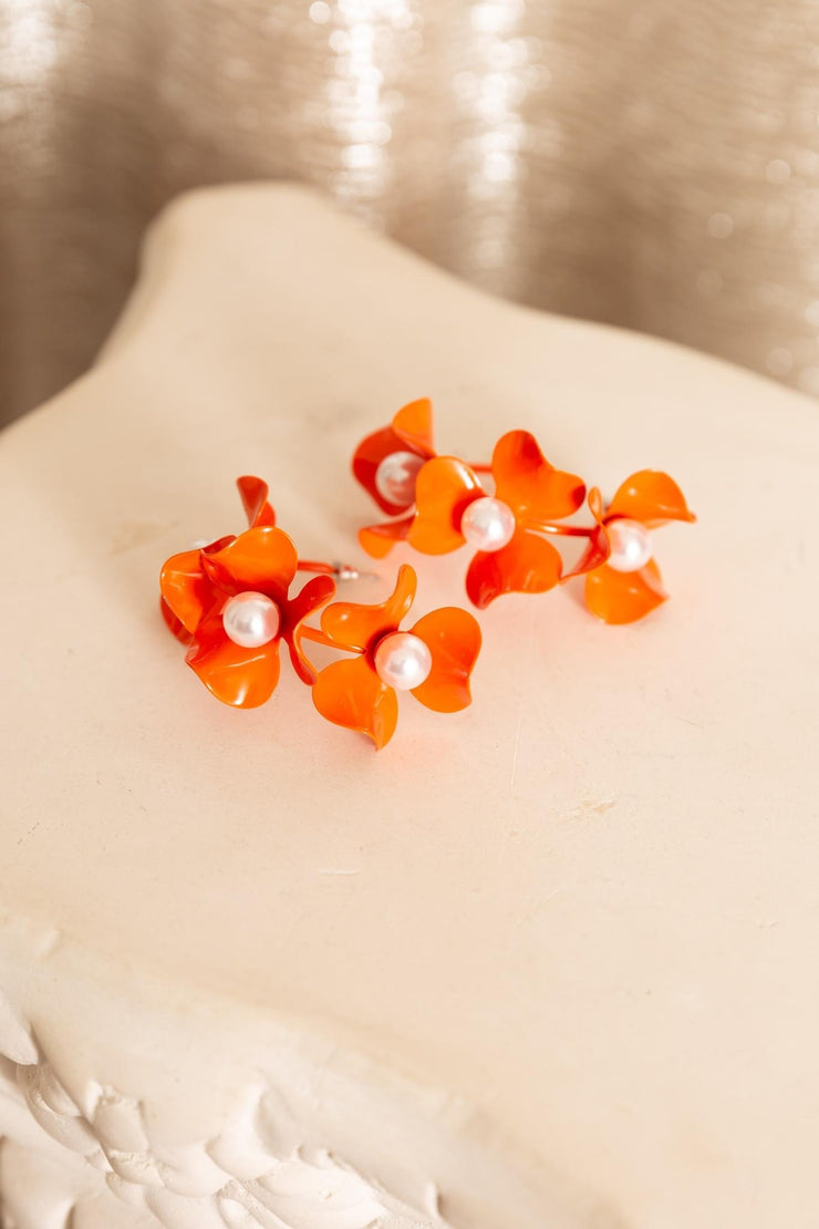 Floral Hoop Earrings (Orange)