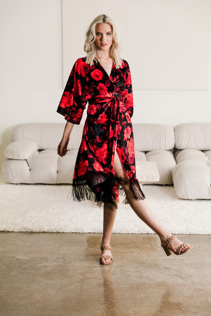 Velvet Fringe Teatro Robe (Red Rose)