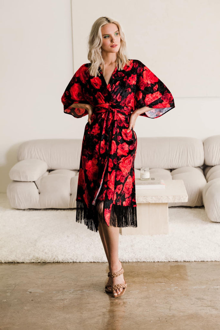 Velvet Fringe Teatro Robe (Red Rose)
