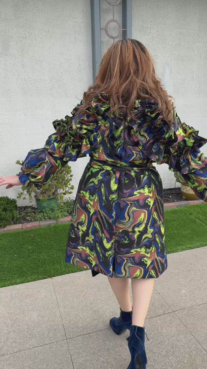 Ruffle Trench Coat in “Brat Marble”