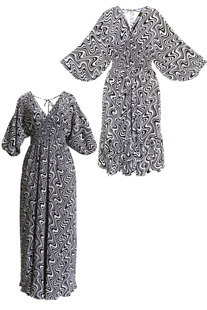 Colla Voce Short Dress in “B&W Swirl”