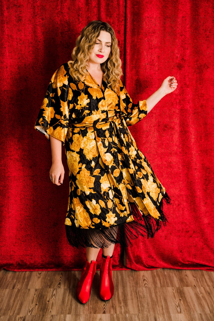 Velvet Fringe Teatro Robe (Yellow Rose)