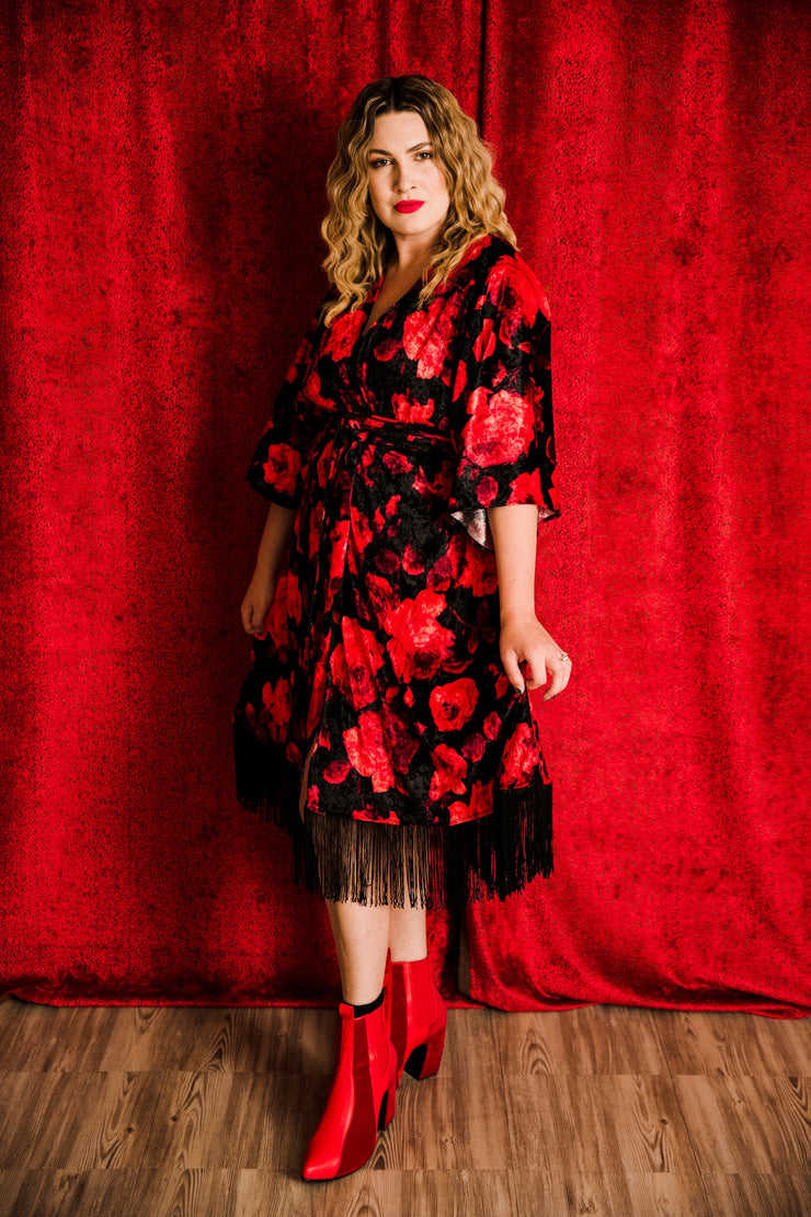 Velvet Fringe Teatro Robe (Red Rose)