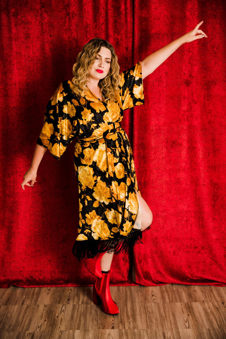 Velvet Fringe Teatro Robe (Yellow Rose)