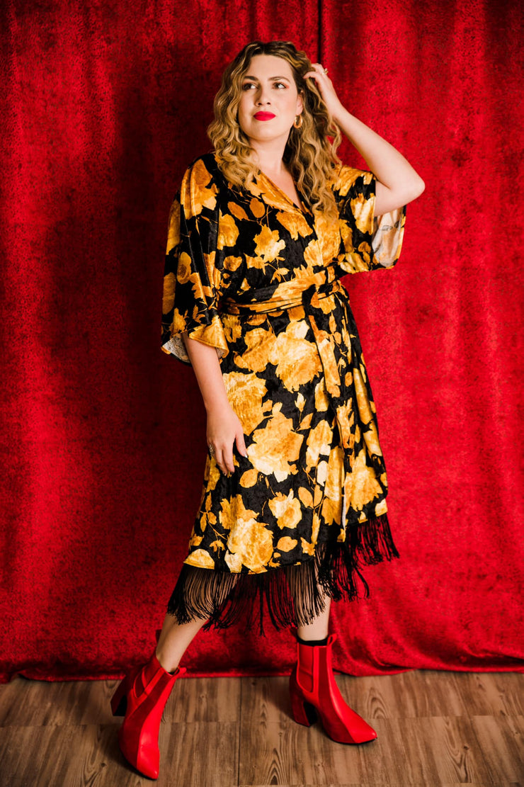 Velvet Fringe Teatro Robe (Yellow Rose)