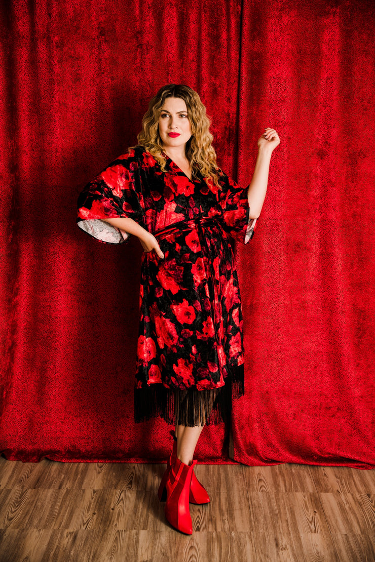 Velvet Fringe Teatro Robe (Red Rose)